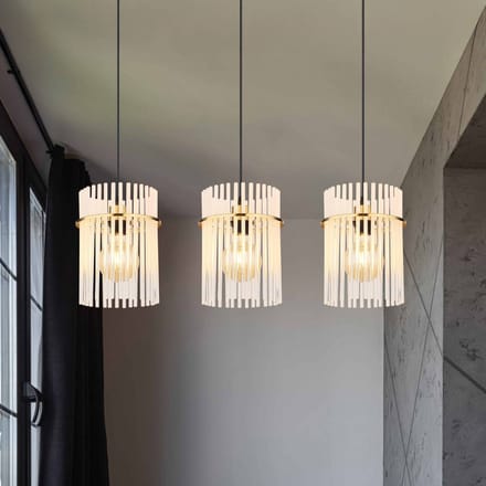Globo Hanglamp Gorley, wit/goud, 3-lamps, 80 cm, glas, E27