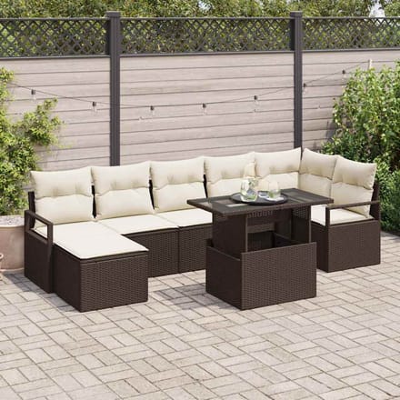 vidaXL - Tuinbank - Set - 8 - st - Bruin - en - Crème - poly - rattan