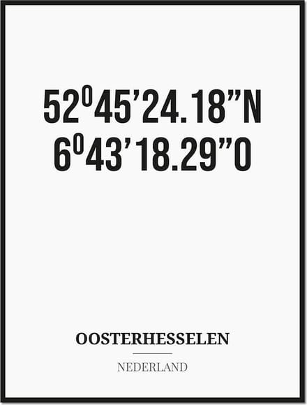 Poster/kaart OOSTERHESSELEN met coördinaten