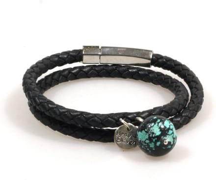 Heaven Eleven - dames - armband - zwart - leren - Turquoise - turkoois - 6mm - 17cm
