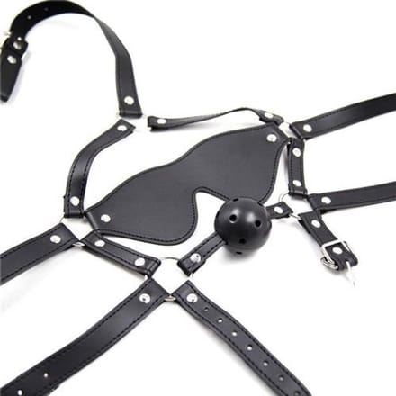 Compleet Hoofd Harnas met Ballgag en Blinddoek