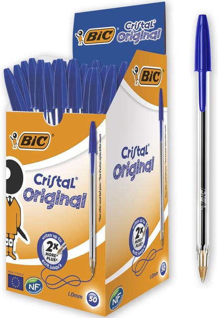 BIC Cristal Original Pennen - Blauwe balpennen - Medium punt (1.0mm) - Doos 50 stuks