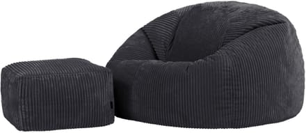 icon - Kingston XL Zitzak Fauteuil met Poef - Ribfluweel - Houtskool