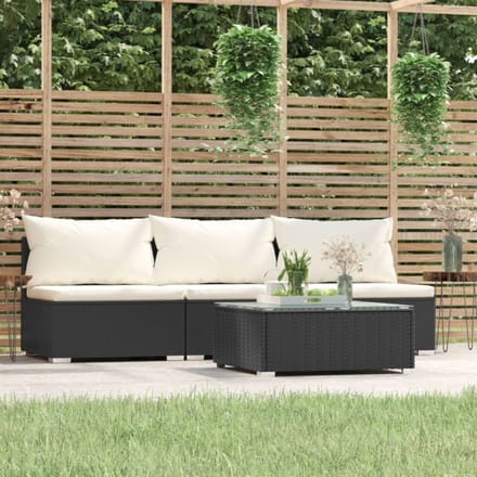 vidaXL - 4-delige - Loungeset - met - kussens - poly - rattan - zwart