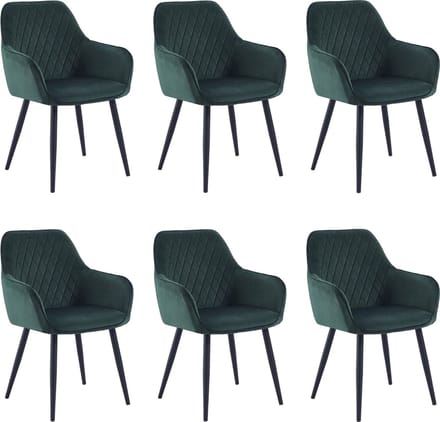 Colenis® - Beverly Eetkamerstoel - Set Van 6 - Groen - Fluweel - Met armleuning