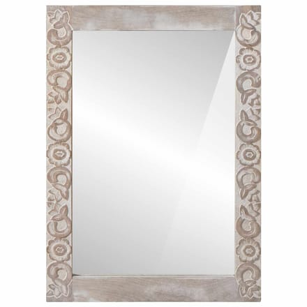 vidaXL - wandspiegel - Wit - 70 - x - 50 - cm - Massief - Mango - Hout - Rechthoekig