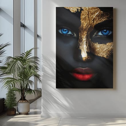Canvas Schilderijen - Vrouw met Blauwe Ogen - 90x60x2 cm