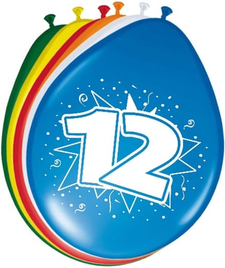 12 jaar verjaardag ballonnen - 8x stuks - versiering - mix kleuren