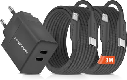 Snellader met 2x geschikt voor iPhone Kabel 3 Meter - 35W - GaN