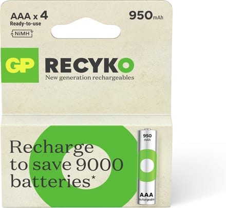 GP ReCyko Rechargeable AAA batterijen - Oplaadbare batterijen AAA 950mAh - 4 stuks AAA oplaadbare batterijen