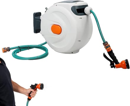 Tuinslanghaspel - Automatische oproller - Tuin besproeien - Langzaam terugtreksysteem - 20 meter - Wit