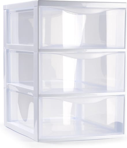 Plasticforte Ladeblokje/bureau organizer met 3x lades - transparant/wit - L18 x B25 x H25 cm