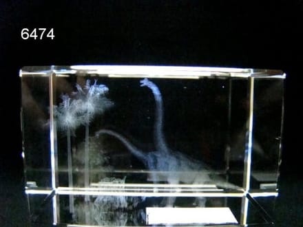 Glasblokje Brontosaurus 3D – Lasergravure Dinosaurussen – Cadeauverpakking 8 cm