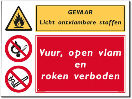 Ontvlambare stoffen bord - Vuur, open vlam en roken verboden - Forex - 30 x 40 cm