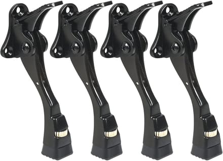 4 Stuks Zwarte Deurstopper - Verstelbare Kickdown Deurstop voor Zware Deuren, 4 Inch Metaal met Rubber Tip en Wandbeschermers