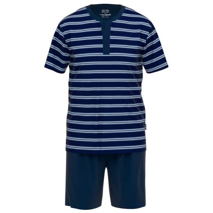 Ceceba heren shortama O-hals met knoopjes - donkerblauw gestreept