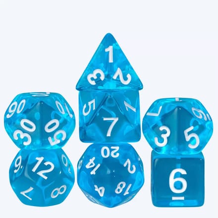 Dobbelstenen Set 7-delig – Transparant Lichtblauw D20 D12 D10 D8 D6 D4 – Voor RPG & Tafelspellen