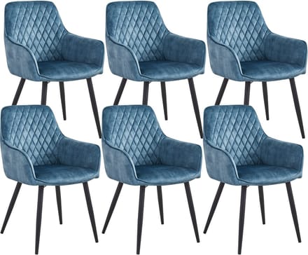 Colenis® - Beverly Eetkamerstoel - Set Van 6 - Petrol - Vintage Velvet - Industrieel