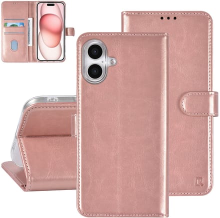 TUNIQ iPhone 16 Plus Book Case hoesje Pasjeshouder - Magneetsluiting - Roségoud