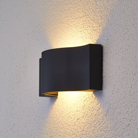 Lucande LED wandlamp Jace, antraciet, metaal, 28cm, IP54