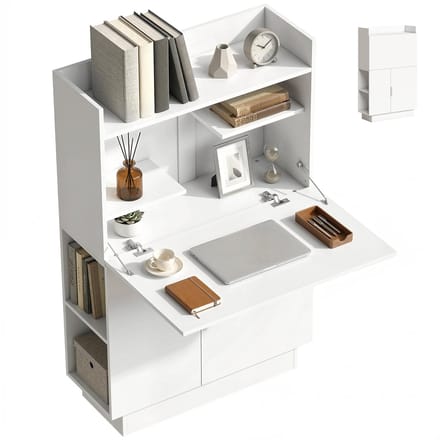 HOMCOM Bureau met planken-Spaanplaat-80L x 30B x 128H cm-Wit