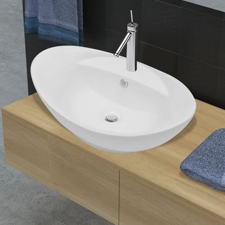 vidaXL - Luxe - wastafel - met - overloop - en - kraangat - ovaal - keramiek
