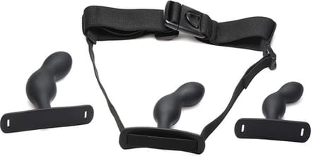 Master Series - P-Spot Plugger - 3 Anaal Pluggen met Harnas - Zwart