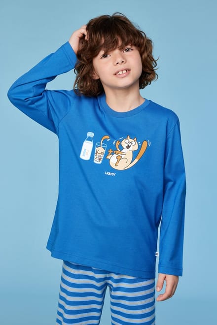 Woody Jongens-Heren pyjama donkerblauw - maat 074/9M