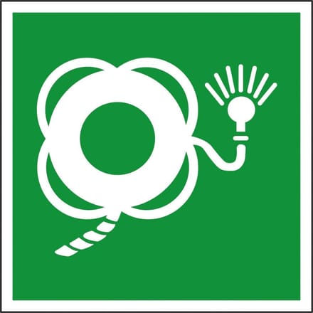 Reddingsboei met touw en licht sticker - ISO 7010 - E043 100 x 100 mm