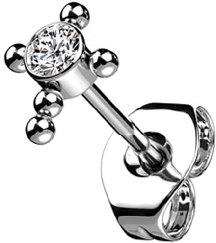 Oorbellen titanium CZ Centered Ball Cross Top - zilver - LMPiercings