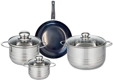 Set van 1 Koekenpan 20 cm en 3 kookpotten 12, 16 en 20 cm Elo Prima Glanzend