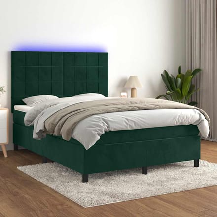 vidaXL - Boxspring - met - matras - en - LED - fluweel - donkergroen - 140x190 - cm