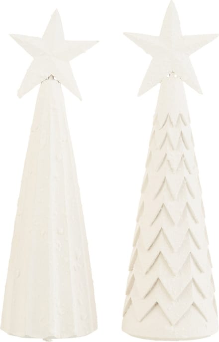 J-Line decoratie Kerstboom - hout - wit - large - 2 stuks
