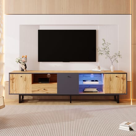 TV-Meubel - Lowboard Met LED-Lichteffect - Glazen Scheidingswand - Strak Ontwerp - Onbekend - Neutraal