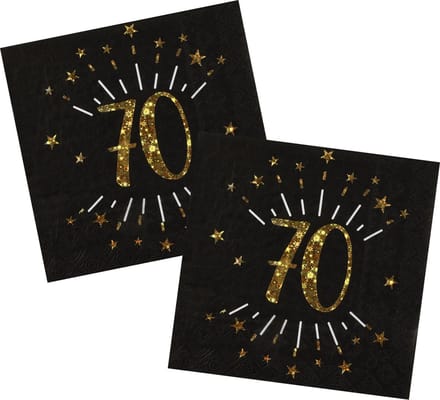 Verjaardag feest servetten leeftijd - 20x - 70 jaar - goud - 33 x 33 cm