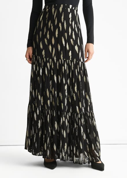 Zwarte geknipte jacquard gelaagde maxi-rok