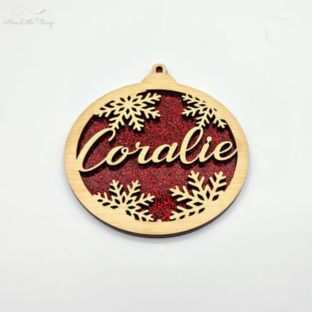 [Nice Little Things] Multilayer kerstbal glitter - Met naam - Rood - Esdoorn