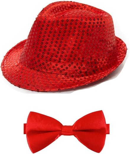 Boland - Verkleedkleding set - Glitter hoed/strikje rood volwassenen