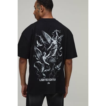 Zwart Oversized Renaissance Duif Print T-shirt | Black | Size Medium