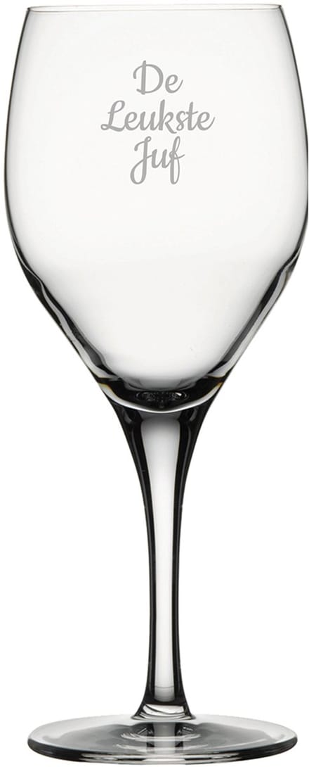 Gegraveerde witte wijnglas 34cl De Leukste Juf