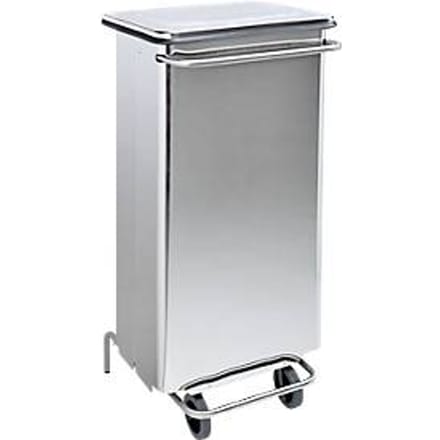 Afvalbak Continox, rvs, 2 rubberen wielen, met pedaal, 110 liter
