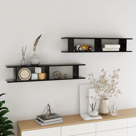 vidaXL - Wandschappen - 2 - st - 105x18x20 - cm - bewerkt - hout - zwart