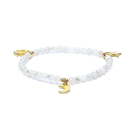 Armband Maansteen Elastisch met Ster/maan/zon-bedels --pakket van 2 stuks - 4 mm - 4mm