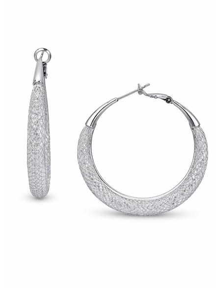 AVANT-GARDE PARIS Oorbellen Hoepels met Textuur Rhodium Plated 4,3 cm Leverback Sluiting
