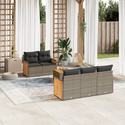 vidaXL - 6-delige - Loungeset - met - kussens - poly - rattan - grijs