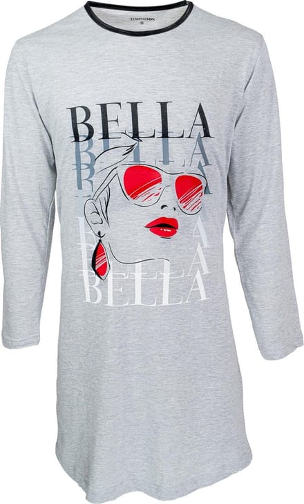 Temptation dames nachthemd - maat S - lange mouw - Bella - grijs