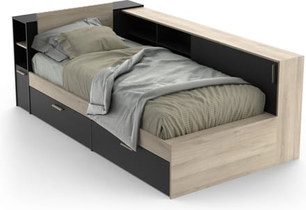 Vente-unique Bedframe hout zwart 90 x 200 cm, 90 x 190 cm