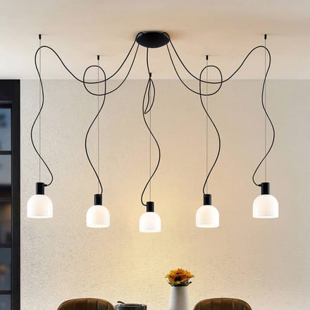 Lucande - hanglamp - 5lichts - glas, ijzer - E27 - wit, zwart