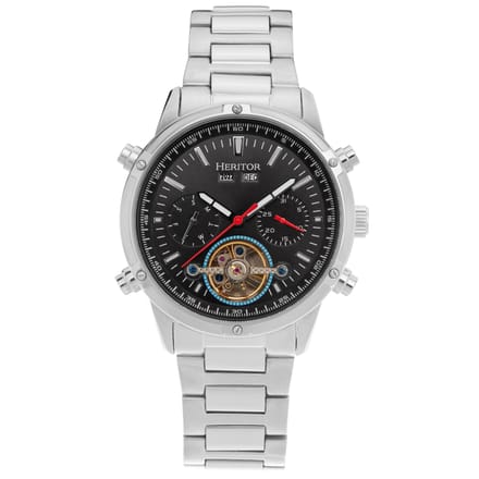 Heritor Automatic Wilhelm Semi-Skelet Armbandhorloge met Dag/Datum - Zilver/Zwart
