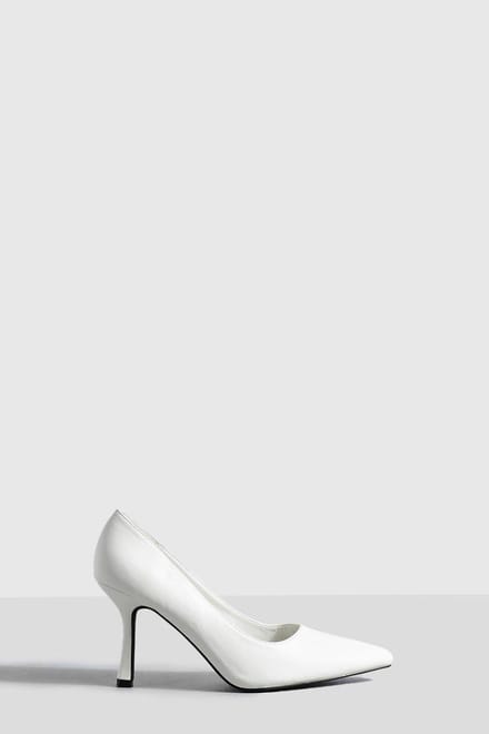 boohoo Dames Brede pasvorm lage stiletto courtschoen | Wit | Maat: 39